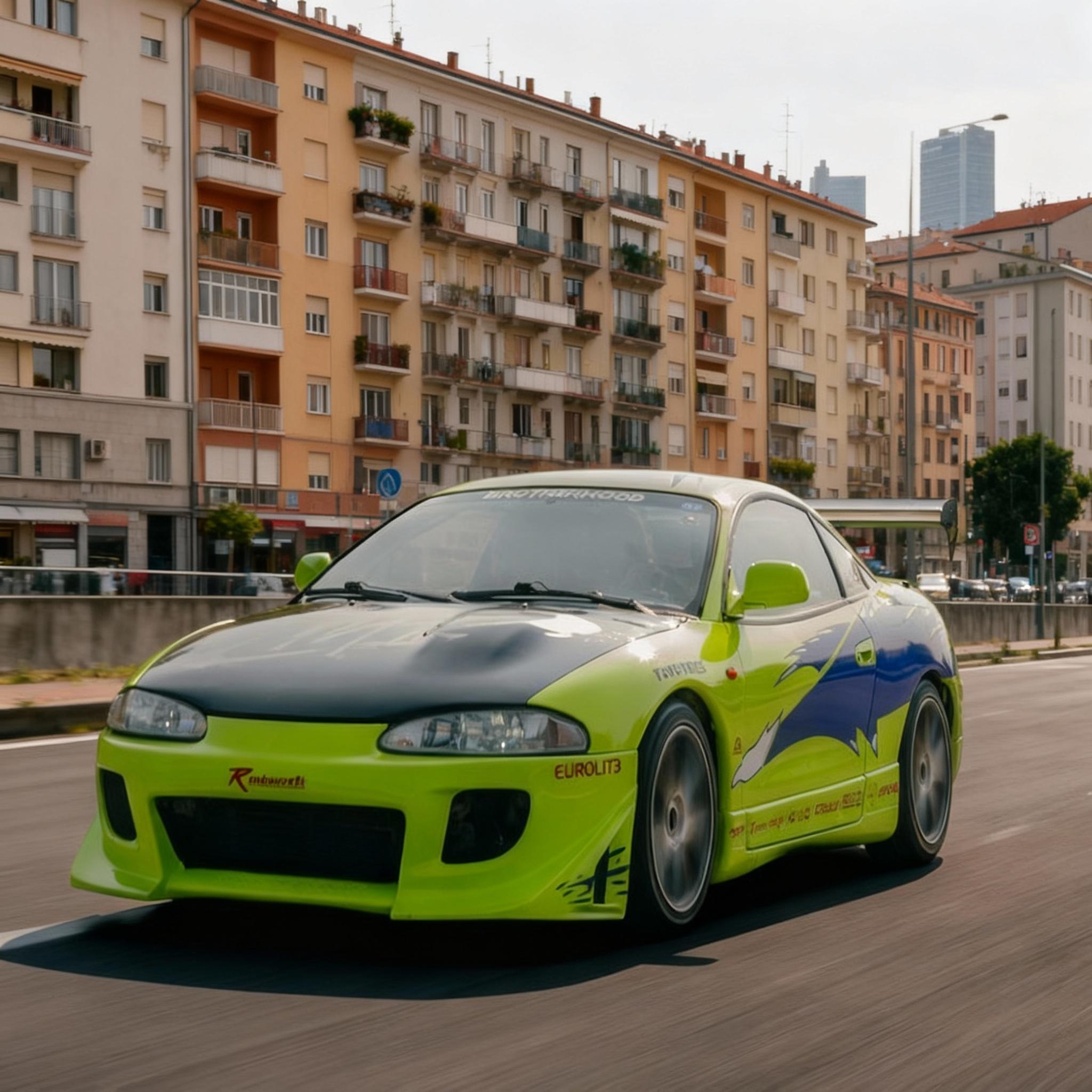  the car driving in european city, blocks and apartments