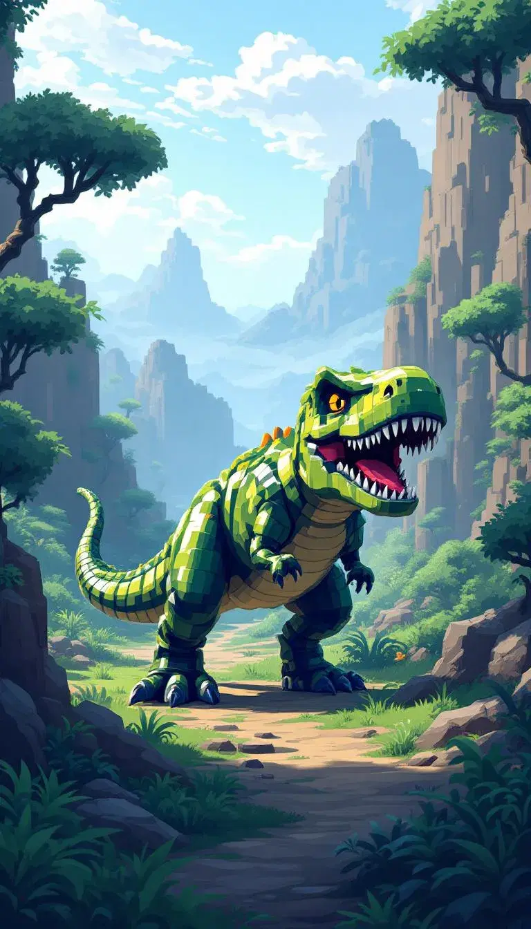 soblox rex saurus in prehistoric pixel world, text: SOBLOX REX