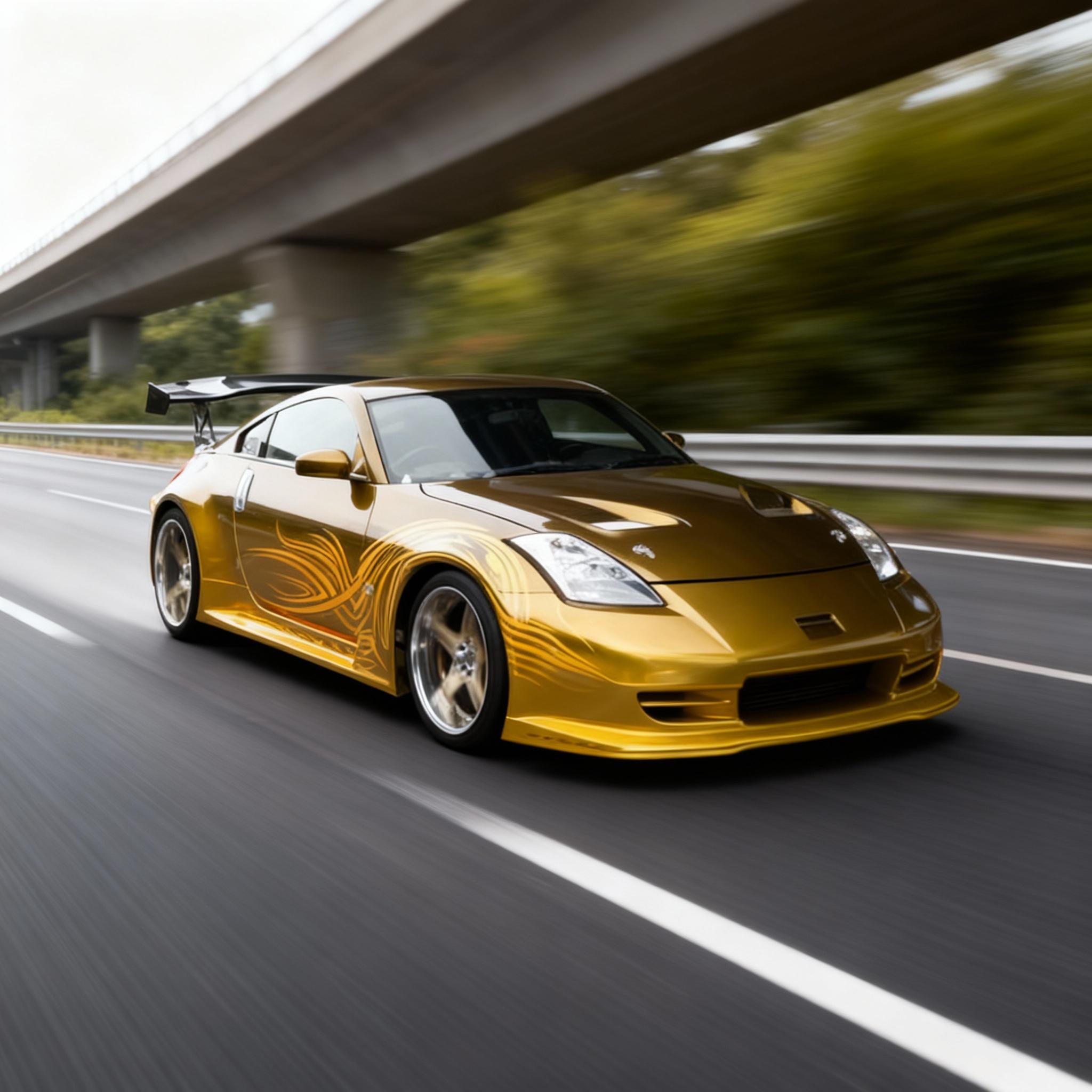 the car driving fast on highway