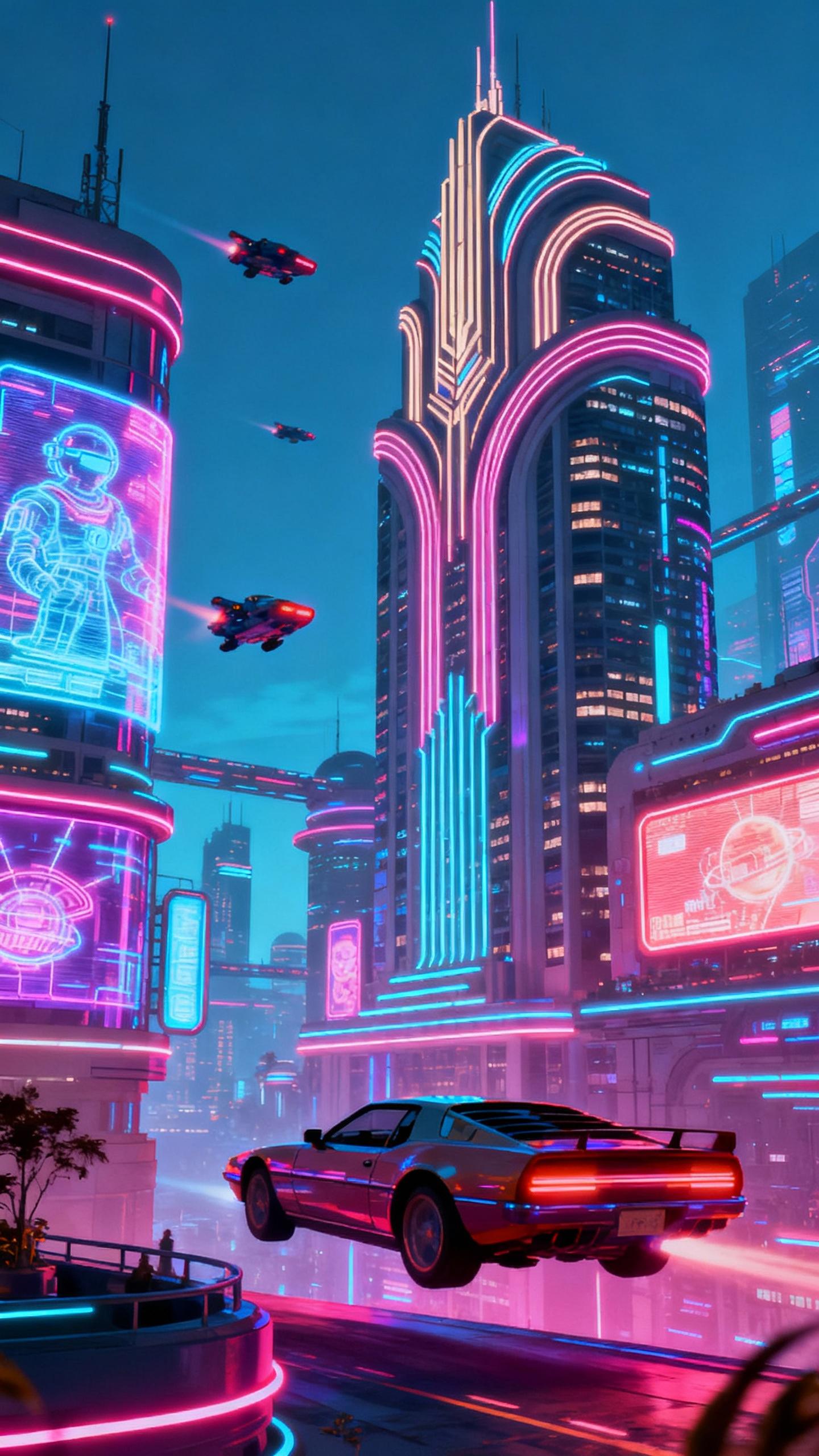 retro futuristic city, sky scrapers