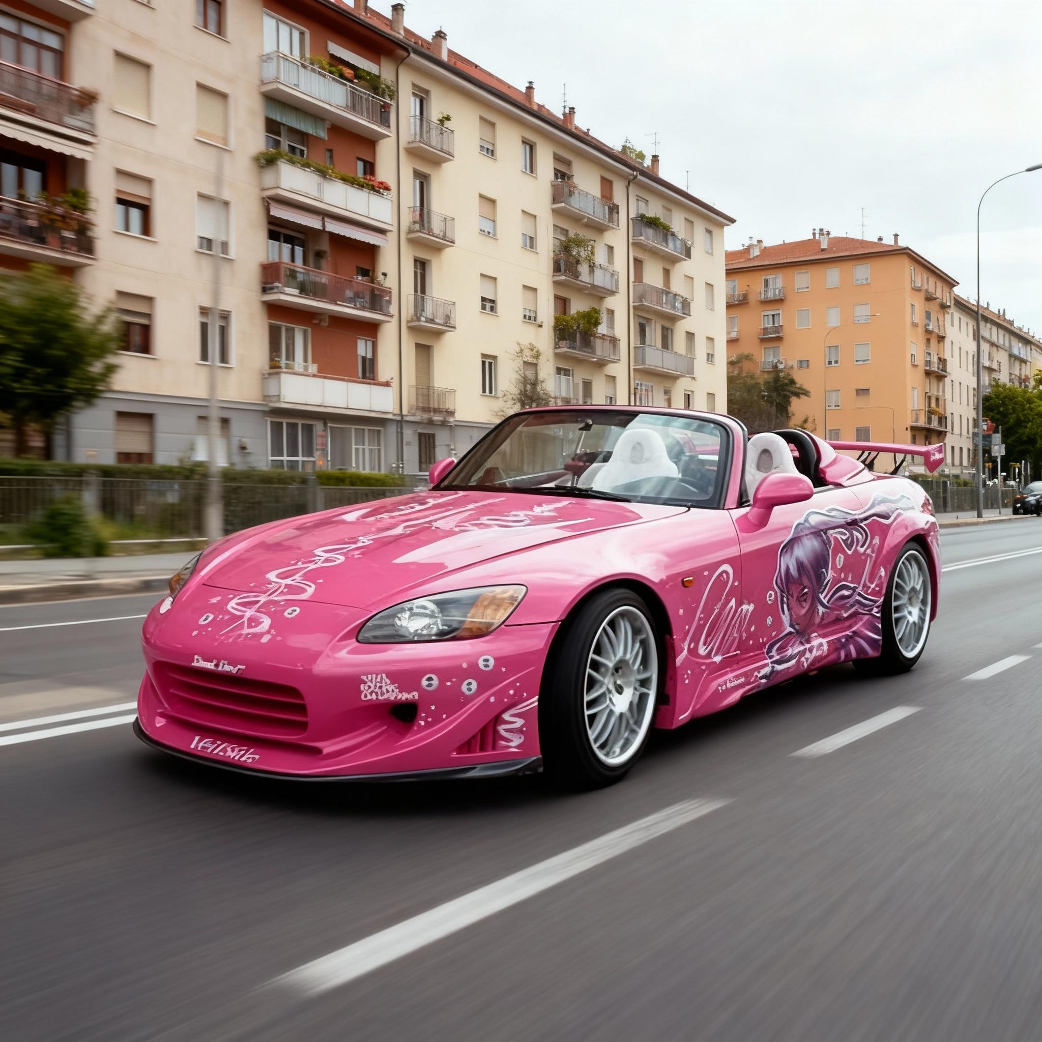 the car driving in european city, blocks and apartments