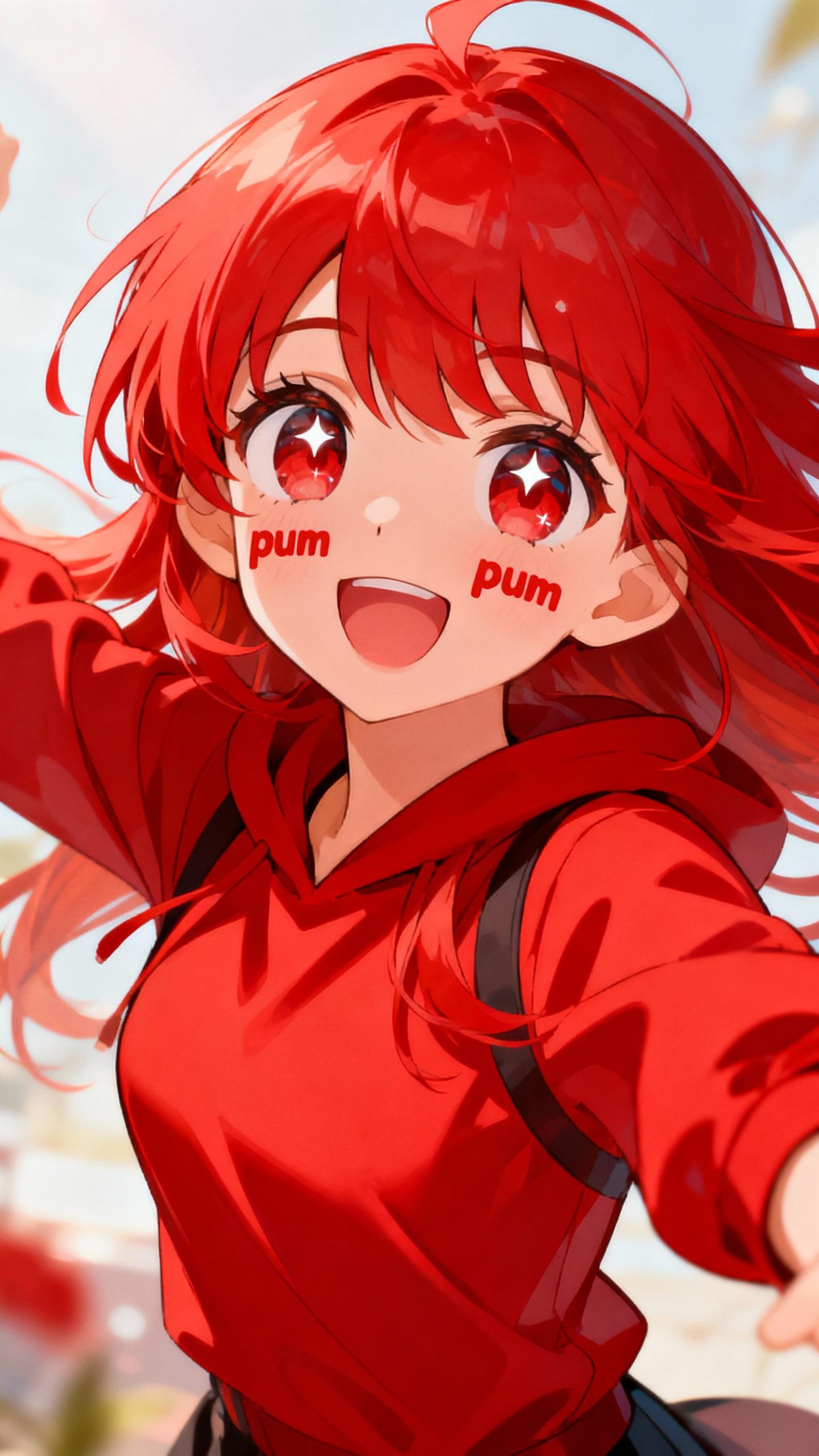 bright red pum pum anime girl