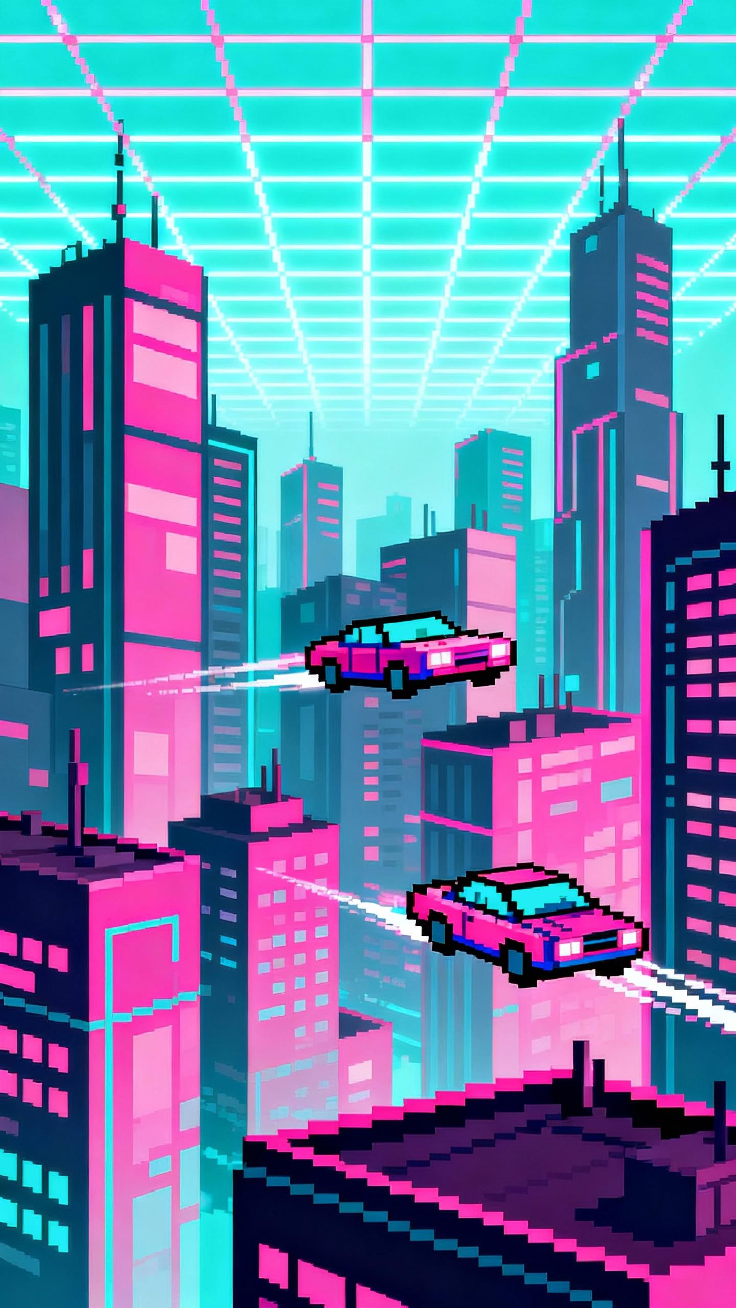 8 bit retro futuristic city, sky scrapers